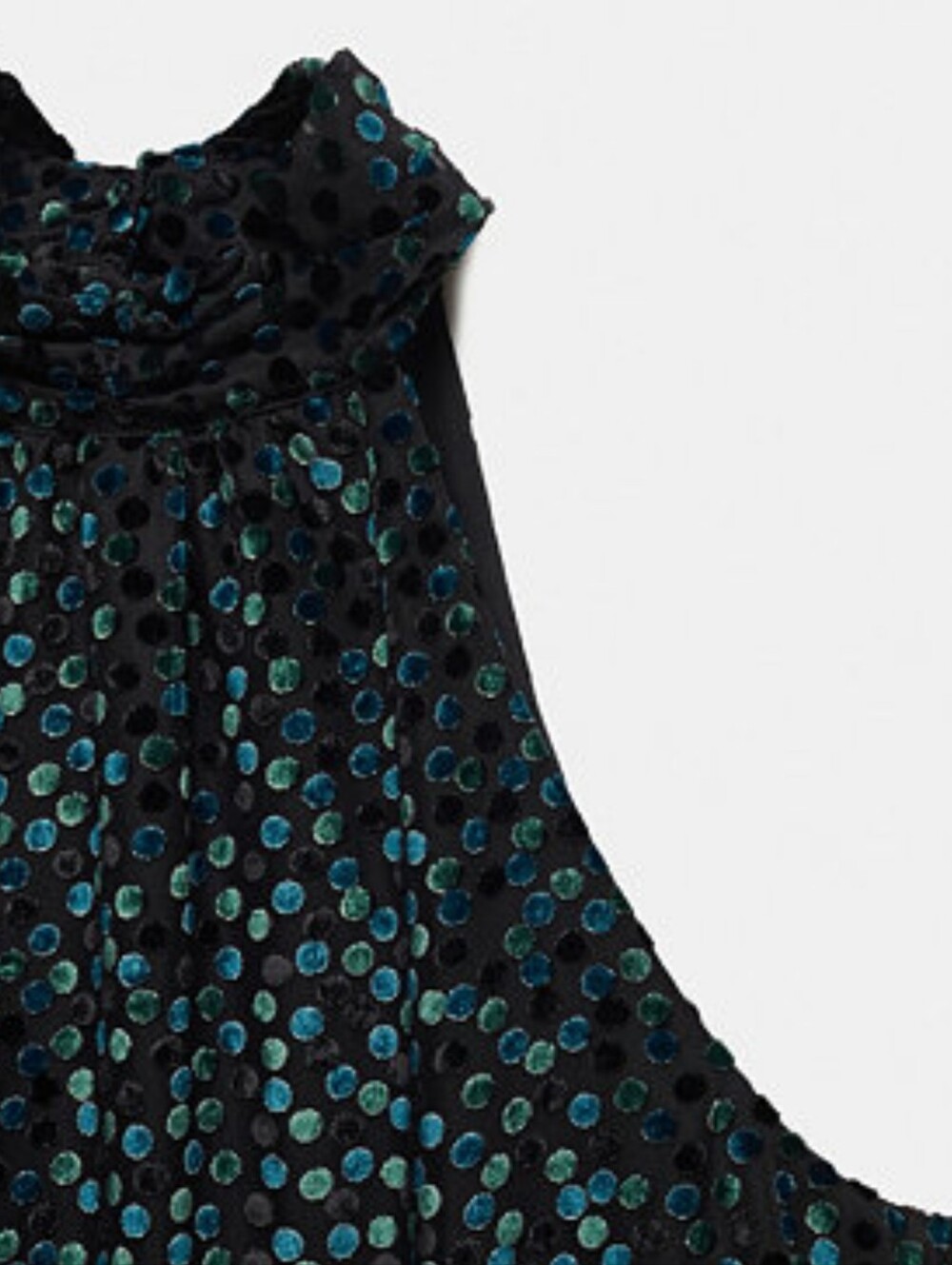 Mango MNG Velvet Polka Dot Halter Maxi Dress Black Teal Devore Belted Size 6 - Picture 3 of 10
